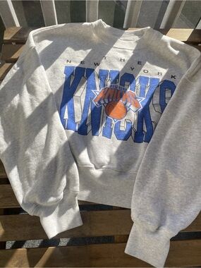 Abercrombie & Fitch Gray Crewneck with Blue and Orange Knicks Logo